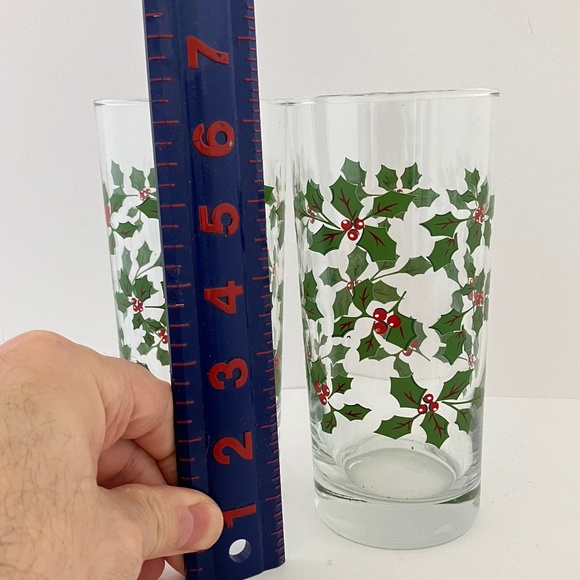Vintage Set Of 2 Libbey Poinsettia Glass Coolers 6 1/8" Excellent Condition - Picture 5 of 6